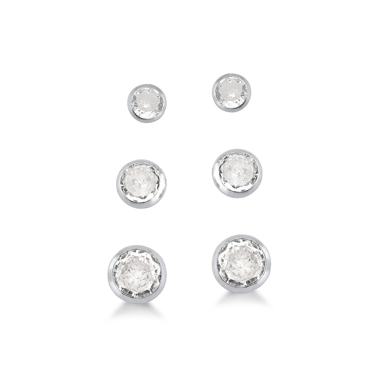 BRINCO TRIO DE PRATA COM ZIRCONIAS CRISTAIS REDONDAS